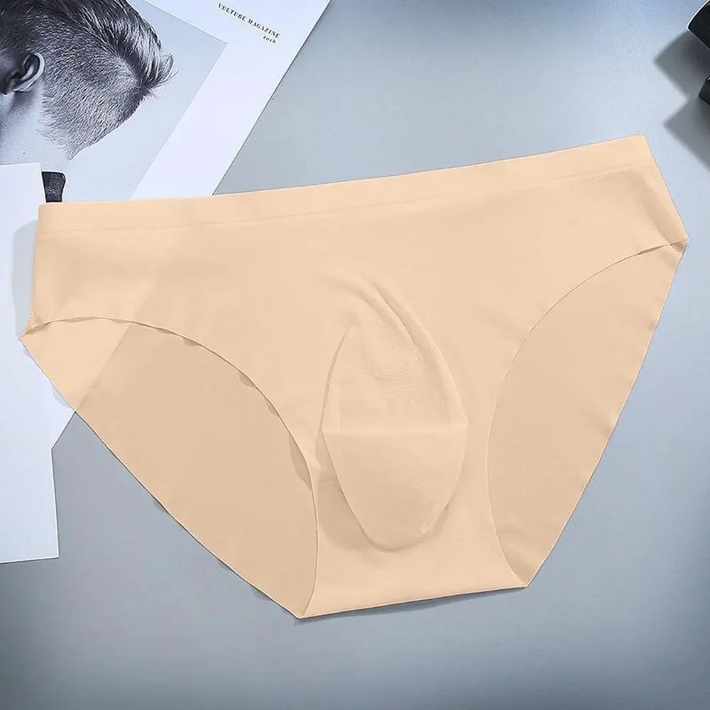 Ice Silk Seamless Underwear Men Mid Waist Briefs Piece Semi-Transparent Breathable Lingerie Bugle Pouch Underpant A50