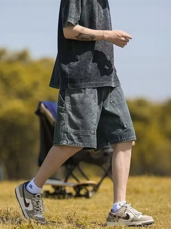 الرجعية الأمريكية Waed مستقيم الساق الدنيم orts الرجال الصيف العصرية الهيب هوب الشارع فضفاض واسعة الساق خمسة orts لباس غير رسمي #1