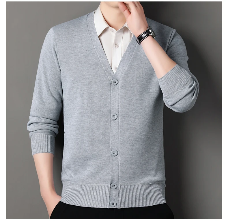 Herren Herbst Kleidung Fleece Strickjacke Jacke Gestrickte Pullover Outwear V-ausschnitt Mode Strickjacken Warme männer Top – Detail 16