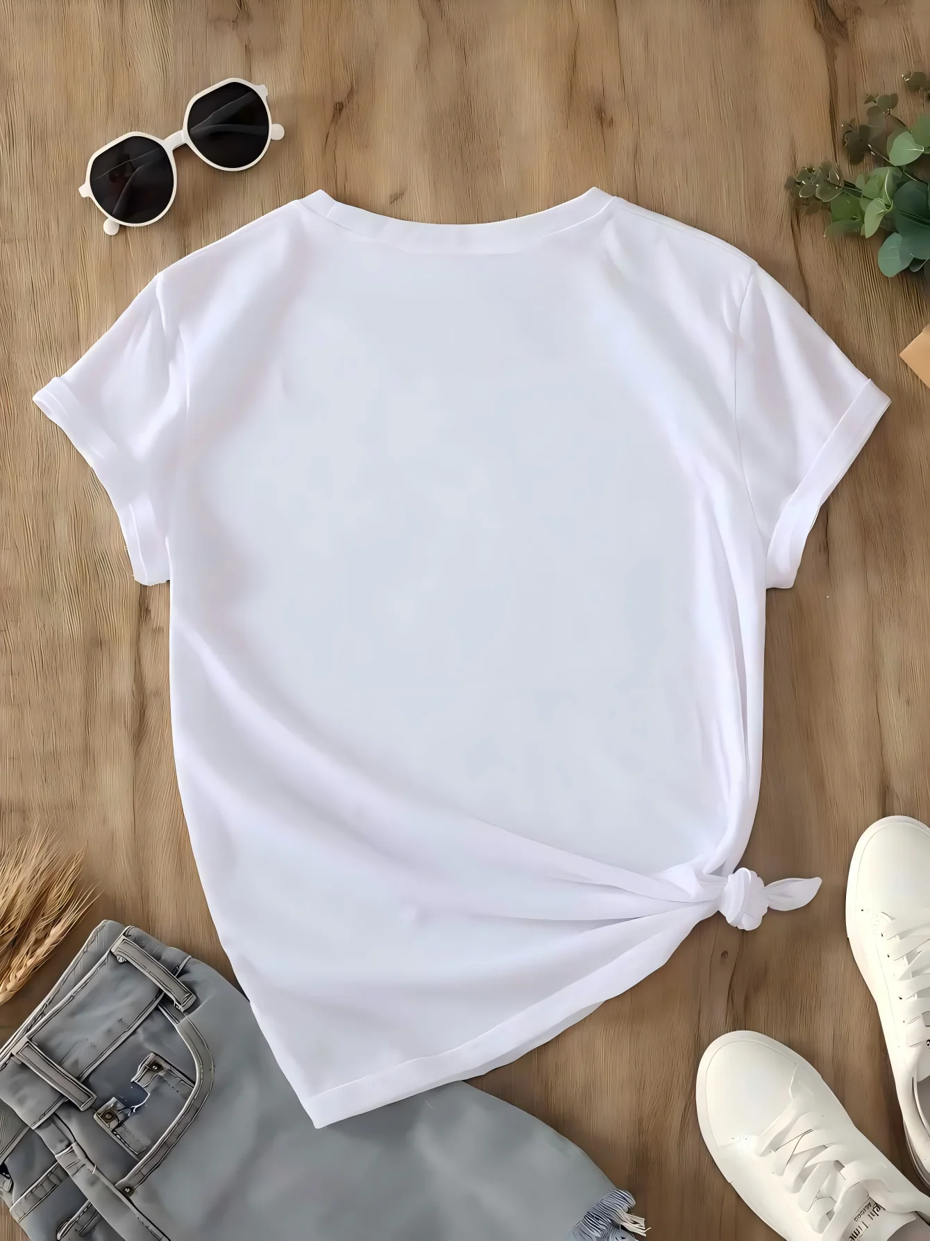 100% Cotton Material, 1 Pack, Women’s Solid-Colored Printed Round-Neck T-Shirt, Cotton Fabric, Comfortable and Breathable