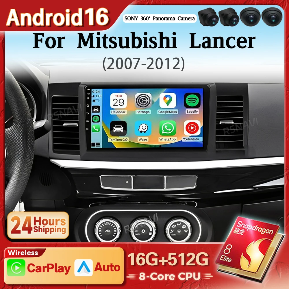Android 16 Carplay Auto 2K Screen Car Radio Multimedia Player For Mitsubishi Lancer 10 CY 2007 - 2017 Autoradio 2Din Qualcomm BT