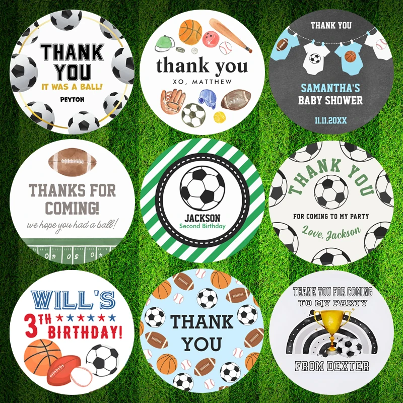Custom Football Party Sticker Label Baby Shower Sticker Labels Kids Boys Sports Party  Envelope Gift Bag Stickers Self-Adhesive