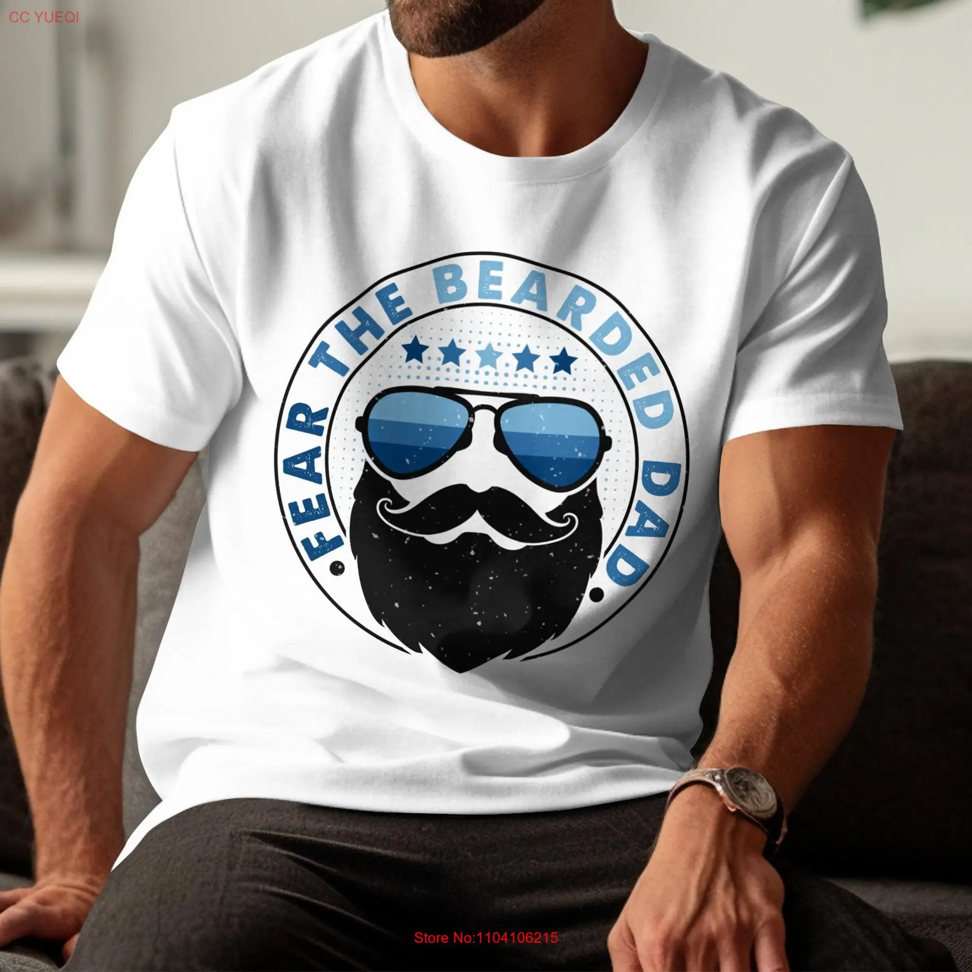 Fear the Bearded Dad T Shirt or SweaT Funny Father's Day Mustache and Glasses Design long or short sleeves