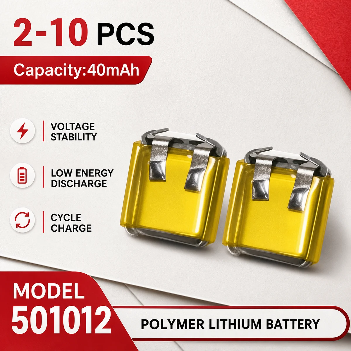 Rechargeable 501012 3.7V 40mAh LiPo Lithium Polymer Battery Cell for Bluetooth Headset Earphone Small Device Replacement