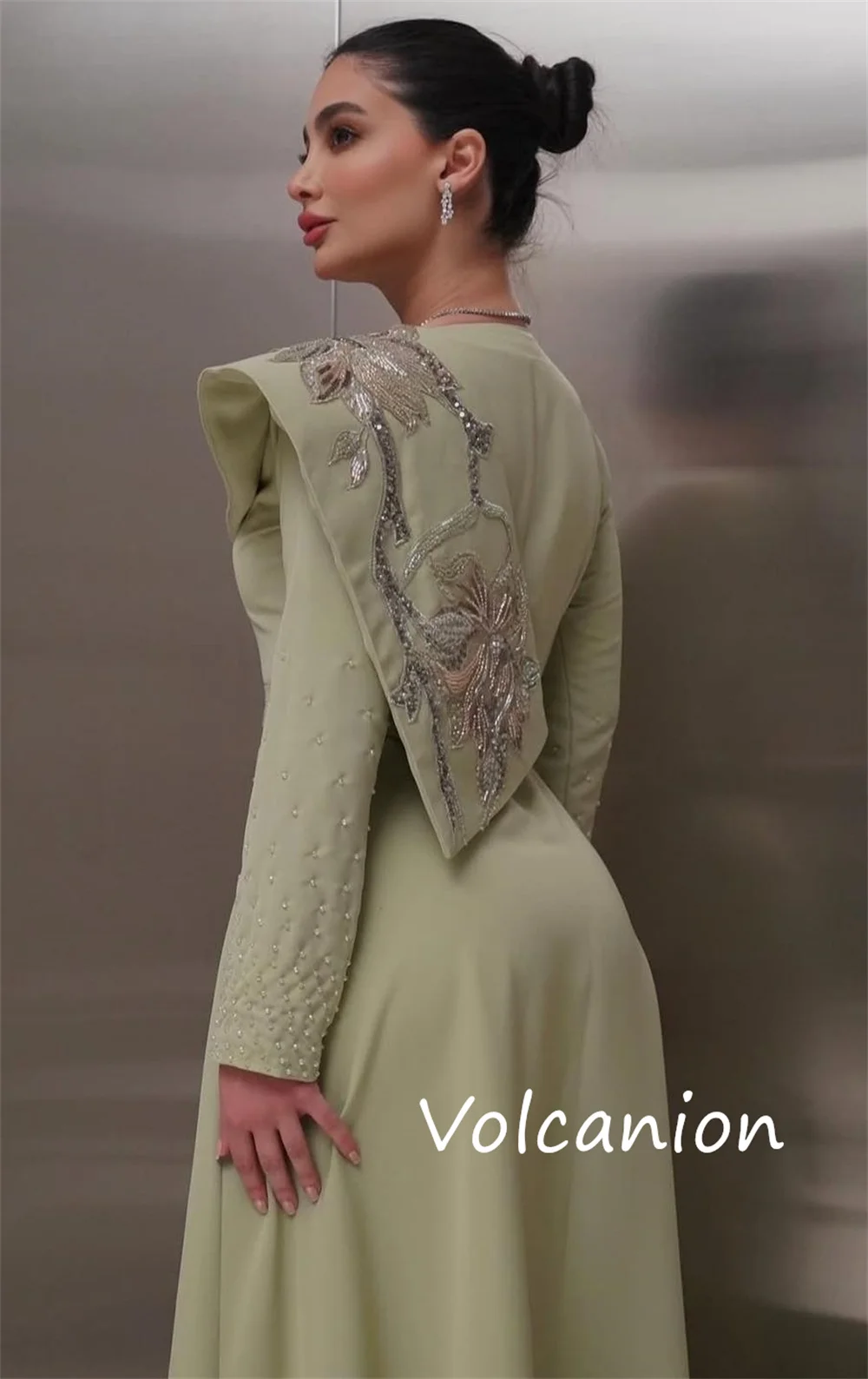 Customized Unisex Jersey Sequined Flower A-line Scoop Neck Midi Dresses Bespoke Occasion Chinese Style