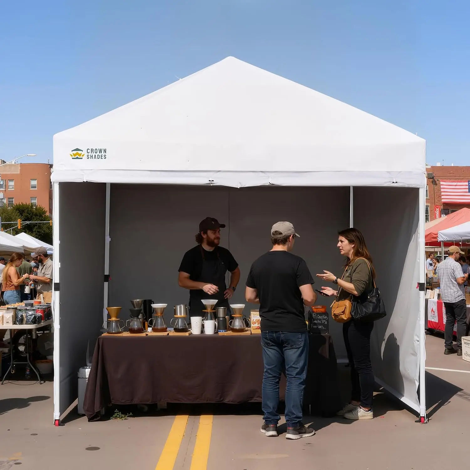 10x10 FT White Pop Up Canopy Tent with Sidewalls, 300D Silver Coated Fabric, UPF 50+, One Push Instant Shelter with Carry Bag