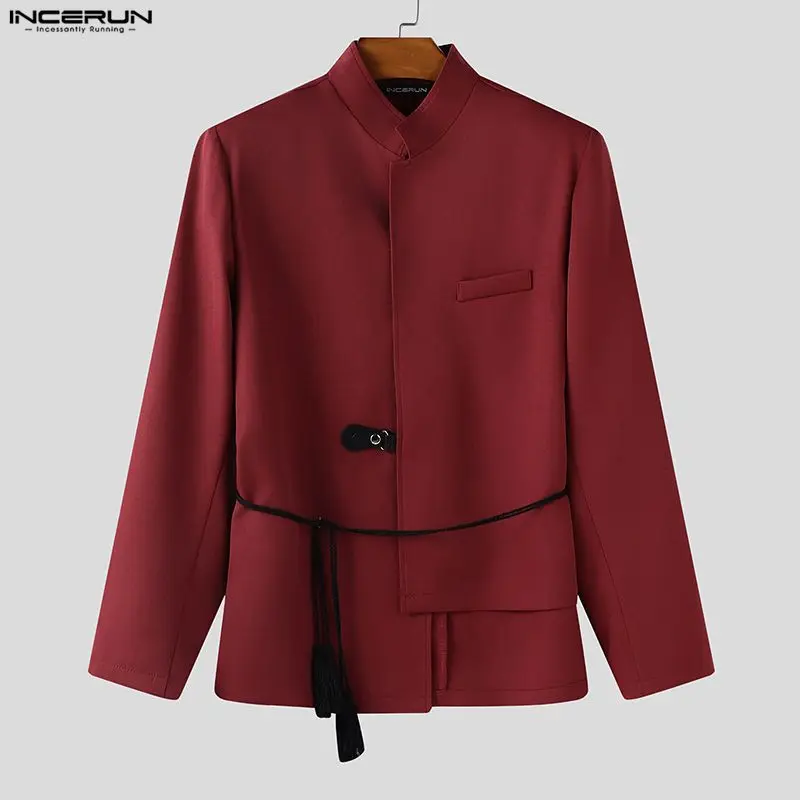 INCERUN الرجال السترة بلون الوقوف طوق كم طويل زر واحد الذكور دعوى الشارع الشهير موضة عادية غير النظامية السترة معاطف