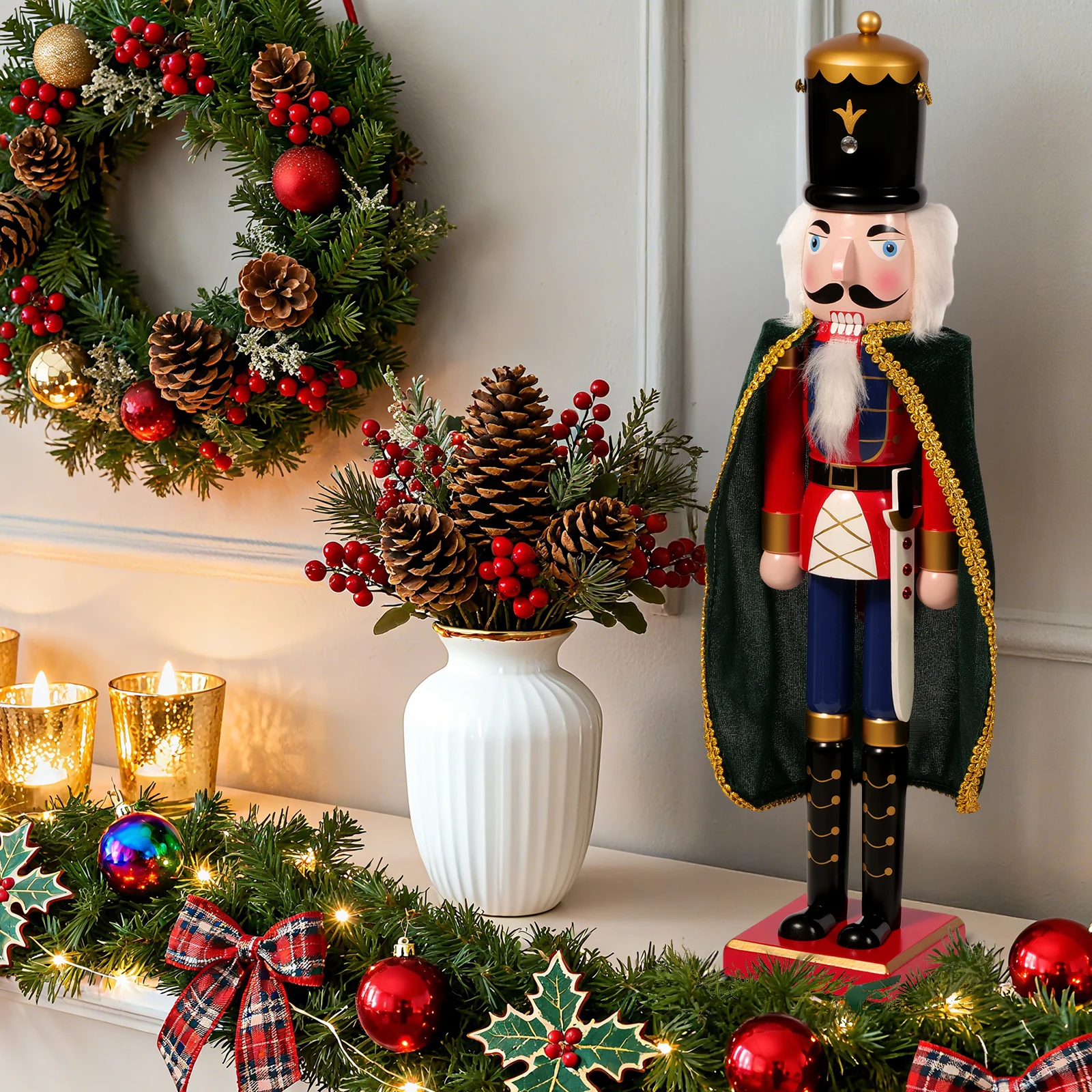 Soldat casse-noisette en bois fabriqué à la main, ornement de noël classique pour décoration de bureau festive pour la maison et le bureau, une vacances mémorable G