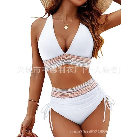 New Swimsuit Women's Split Sexy Bikini Belly Covering Neck Hanging Tight Fitting High Waist Bikini Bathing Suit Women