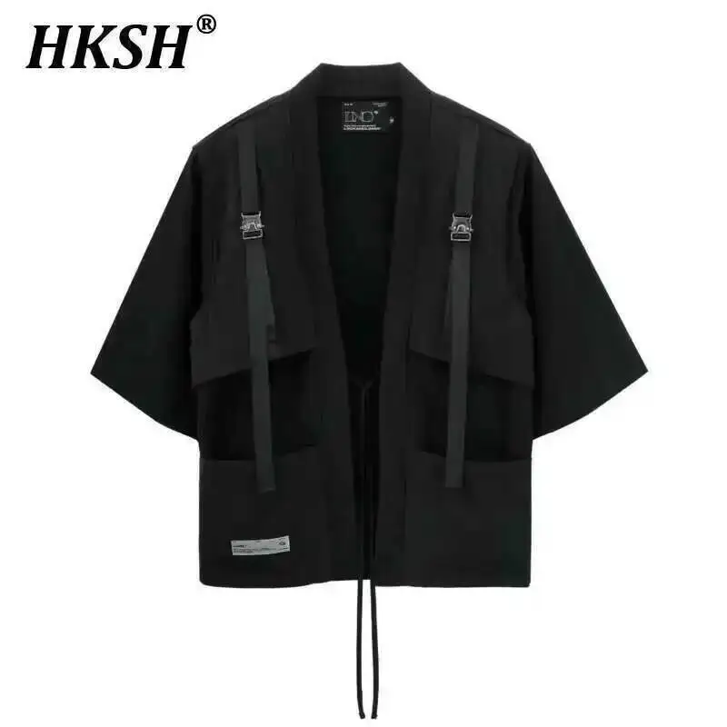 

HKSH Spring Summer New Dark Streetwear Trendy Pocket Outwear Casual Robe Cardigan Men's Tide Metal Buckle Spliced Jackets HK2123
