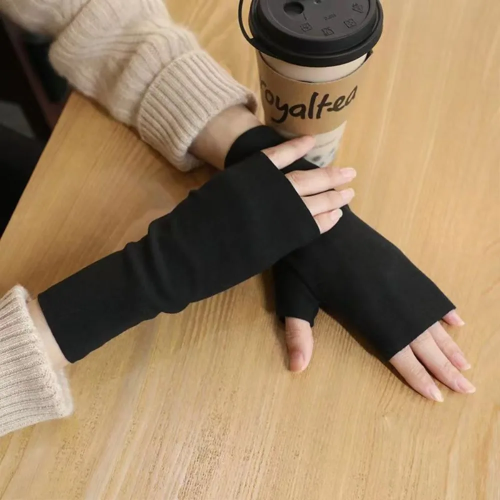 Touch Screen Fingerless Gloves Soft Velvet Wrist Palm Protection Velvet Mittens Solid Color Half Finger Gloves Winter