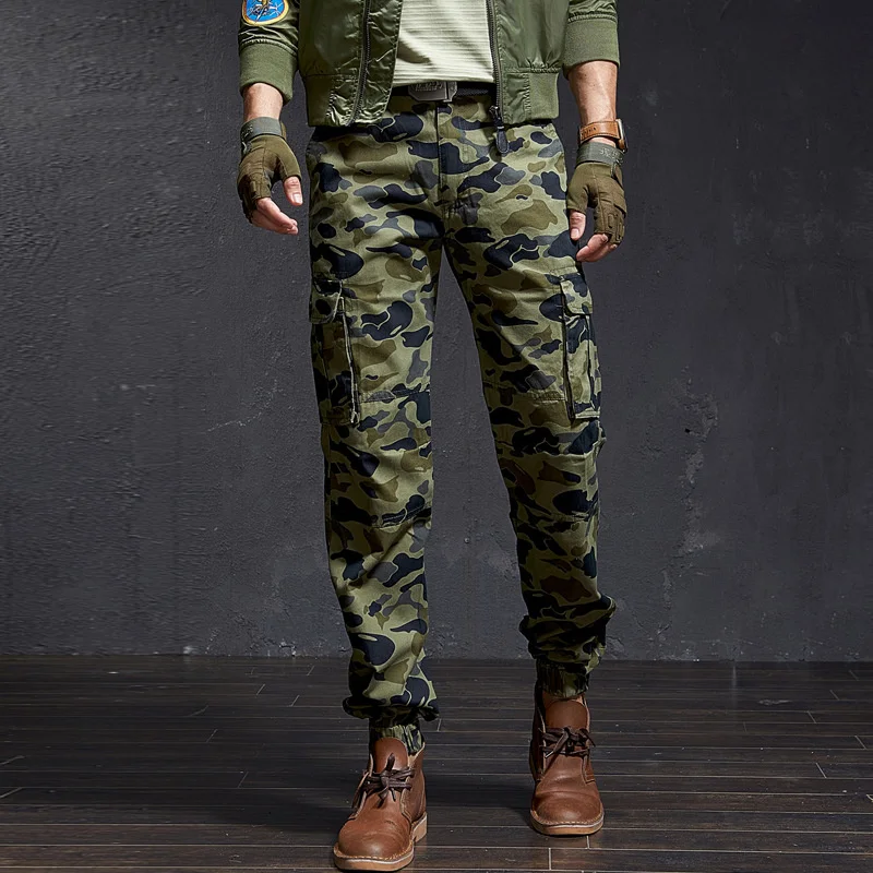 Camouflage Cargo Pants Men Regular Fit Denim Pant Work Overalls Multi-pocket Tactical Trousers For Autum Winter Male