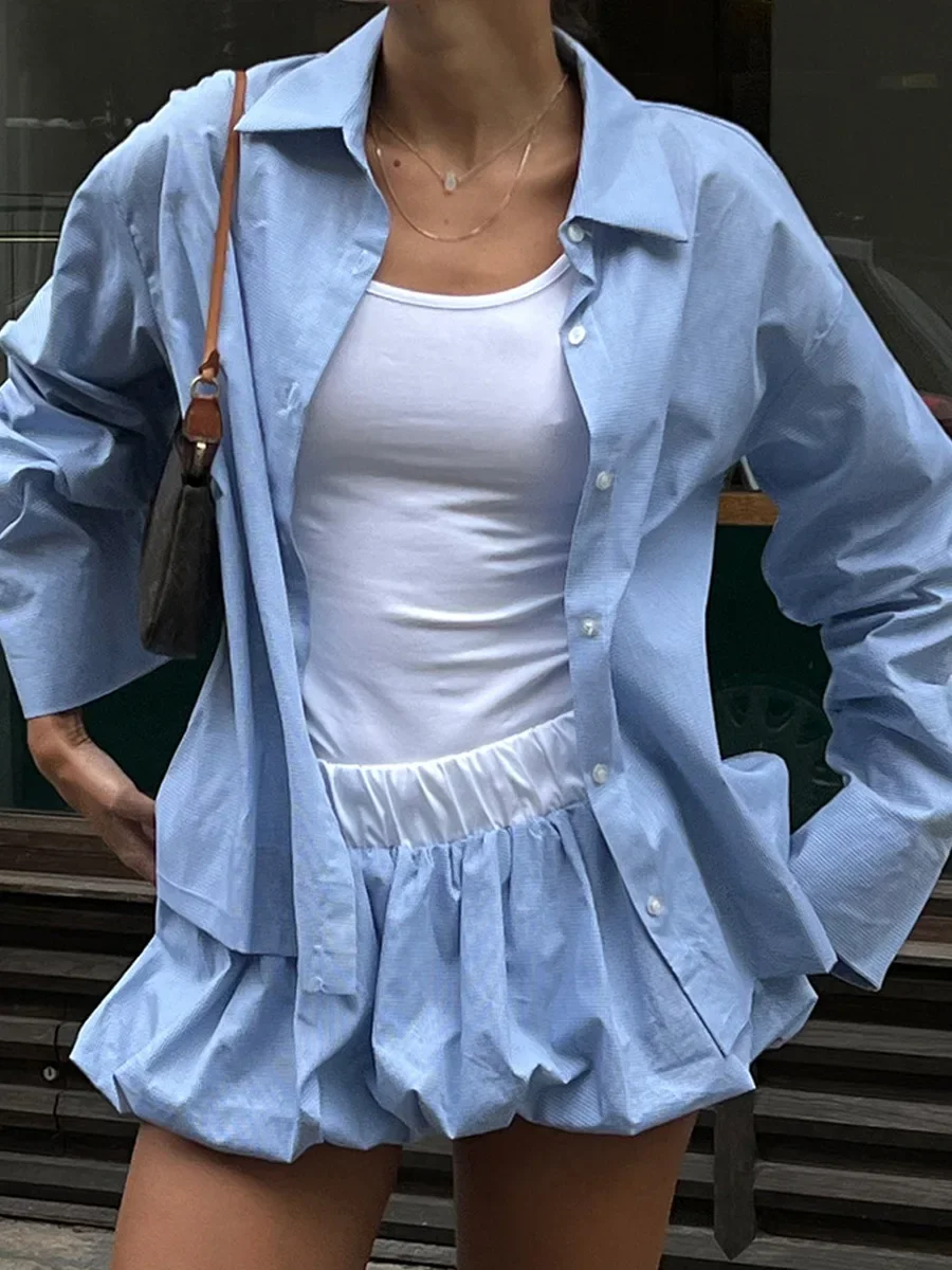 

Wolfeel, новая клетчатая рубашка на весну и лето, комплект с юбкой со рюшами, женская модная юбка, рубашка большого размера с длинными рукавами, наряд из 2 предметов