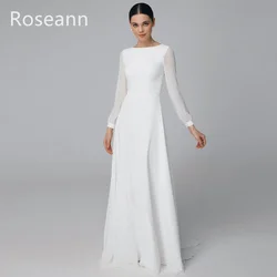 Customized Muslim Exquisite	Ivory A-line Wedding Dresses New Design O-Neck Satin Full Bride Dresses Floor Length robe de mariée