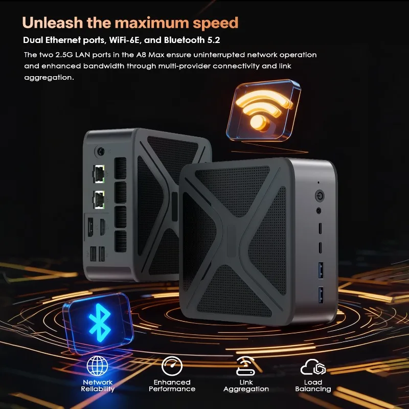 Media & Game GH8 Tiny Mini Computer Ryzen9 8945HS Win11 Pro Dual DDR5 WiFi6 BT5.2 8K HDMI2.1 Double NVMe