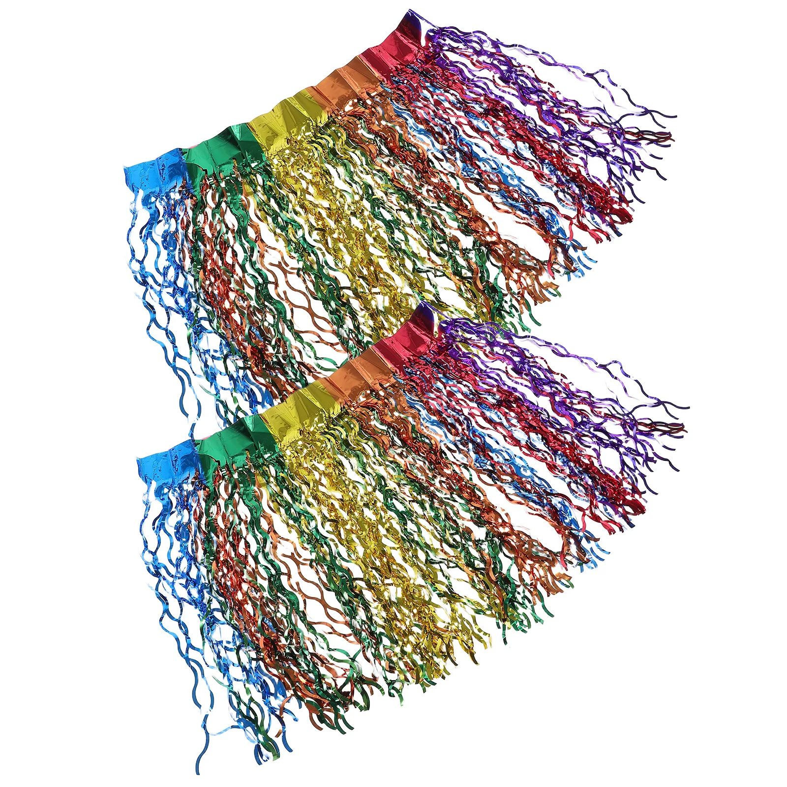 

2Pcs Rainbow Unicorn Table Skirt Wavy Metallic Tinsel Fringe Party Decor for Wedding Birthday Graduation Parade Float Event