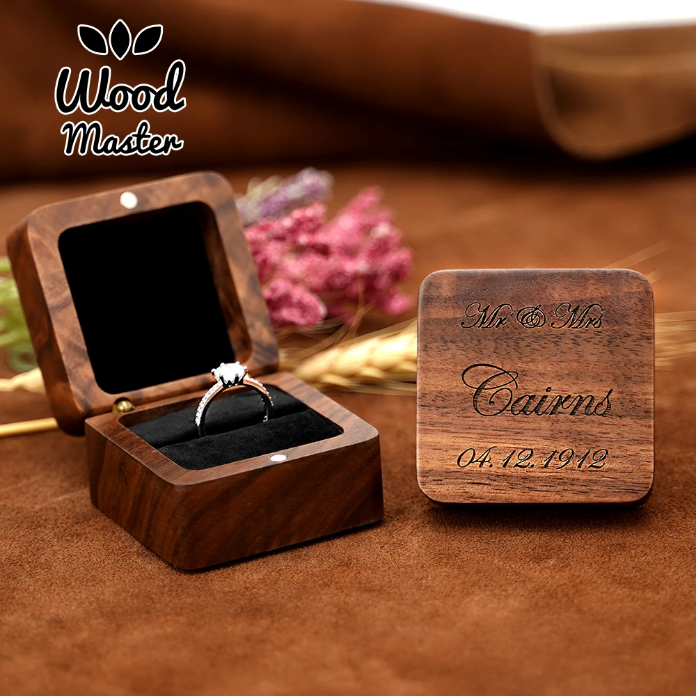 Echt Nussbaum Holz Schmuck Box Großhandel Anhänger Halskette Ring ohrring Geschenk Display Verpackung Fall mit Samt Innen