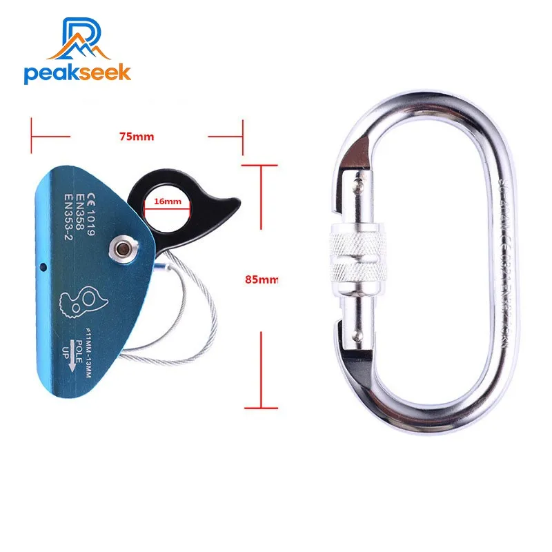 Peakseek 22KN Portable Rope Grab with Carabiner 220KG Outdoor Rock Climbing Self-locking Belay Device Support 11-13MM Rope