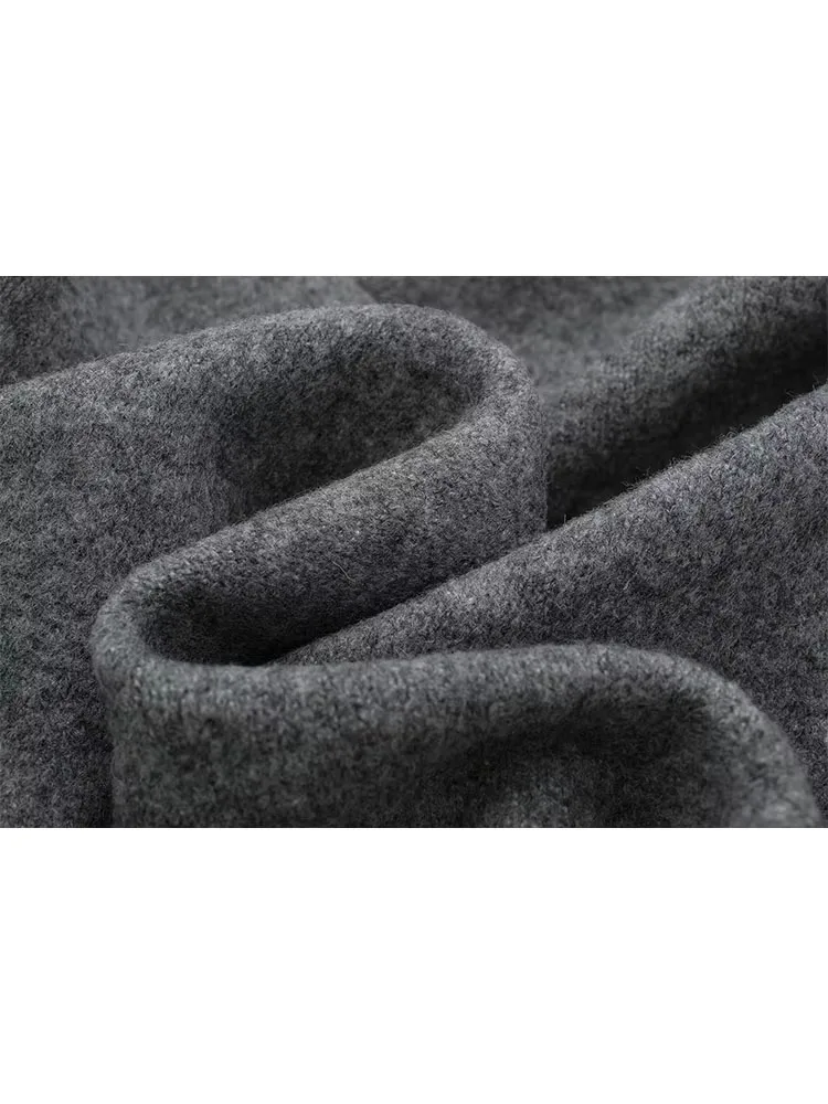 TRAFZA 2023 الخريف الشتاء المرأة رمادي البلوز البلوزات الإناث طويلة الأكمام فضفاضة متماسكة البلوز س الرقبة محبوك ملابس خارجية كبيرة الحجم