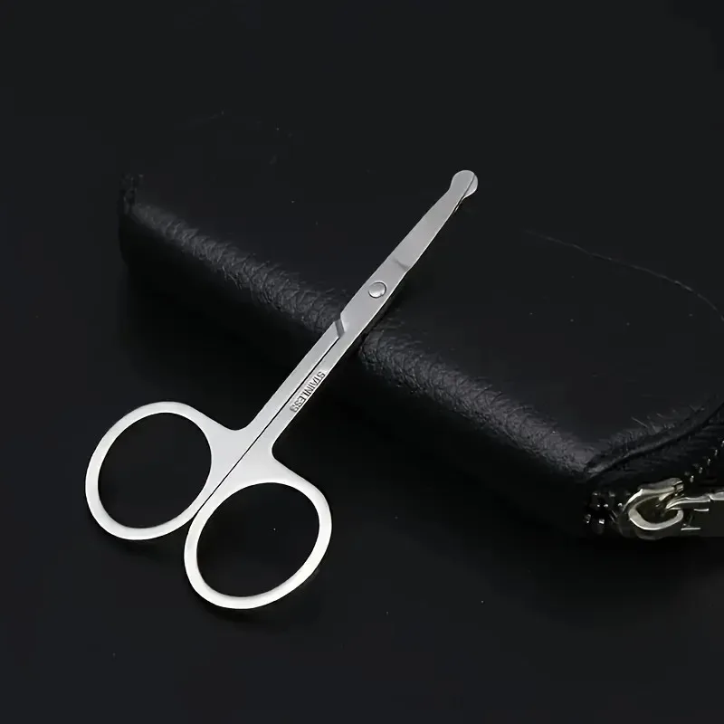 Portable Black Round Head Manual Nose Hair Trimmer, Stainless Steel Safe Anti-Pull Nose Trimming Tool for Adults