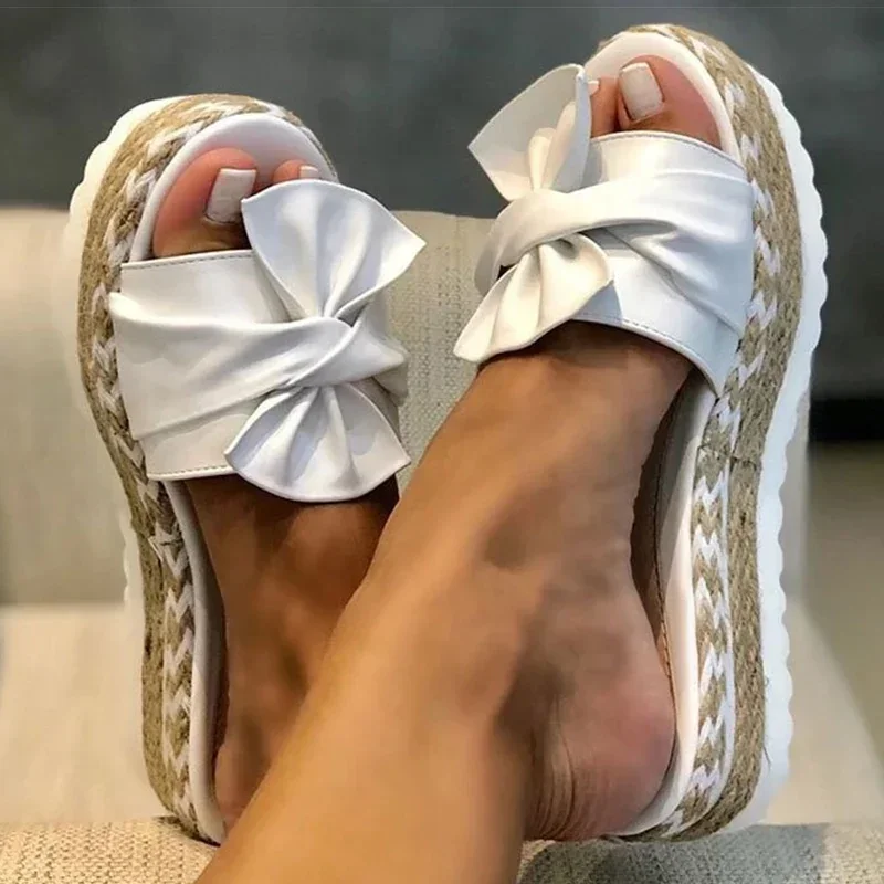 Slippers Women Heels Sandals Wedges Shoes Woman Platform Sandals Bow Slippers Sandalias Mujer Elegant Beach Summer Shoes