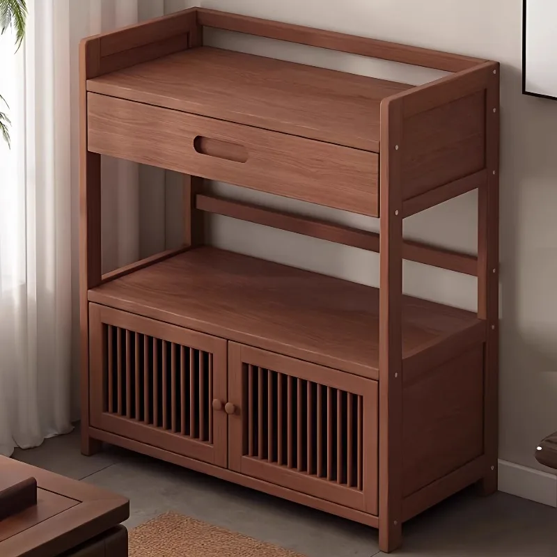 Corner Floor Storage Shelf, Solid Moso Bamboo Bookcase with Spacious Drawers for Living Room, Bedroom, Home Office Organization