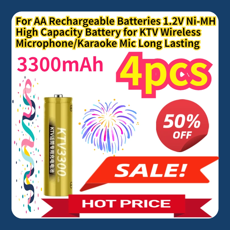For AA Rechargeable Batteries 1.2V Ni-MH High Capacity Battery for KTV Wireless Microphone/Karaoke Mic Long Lasting