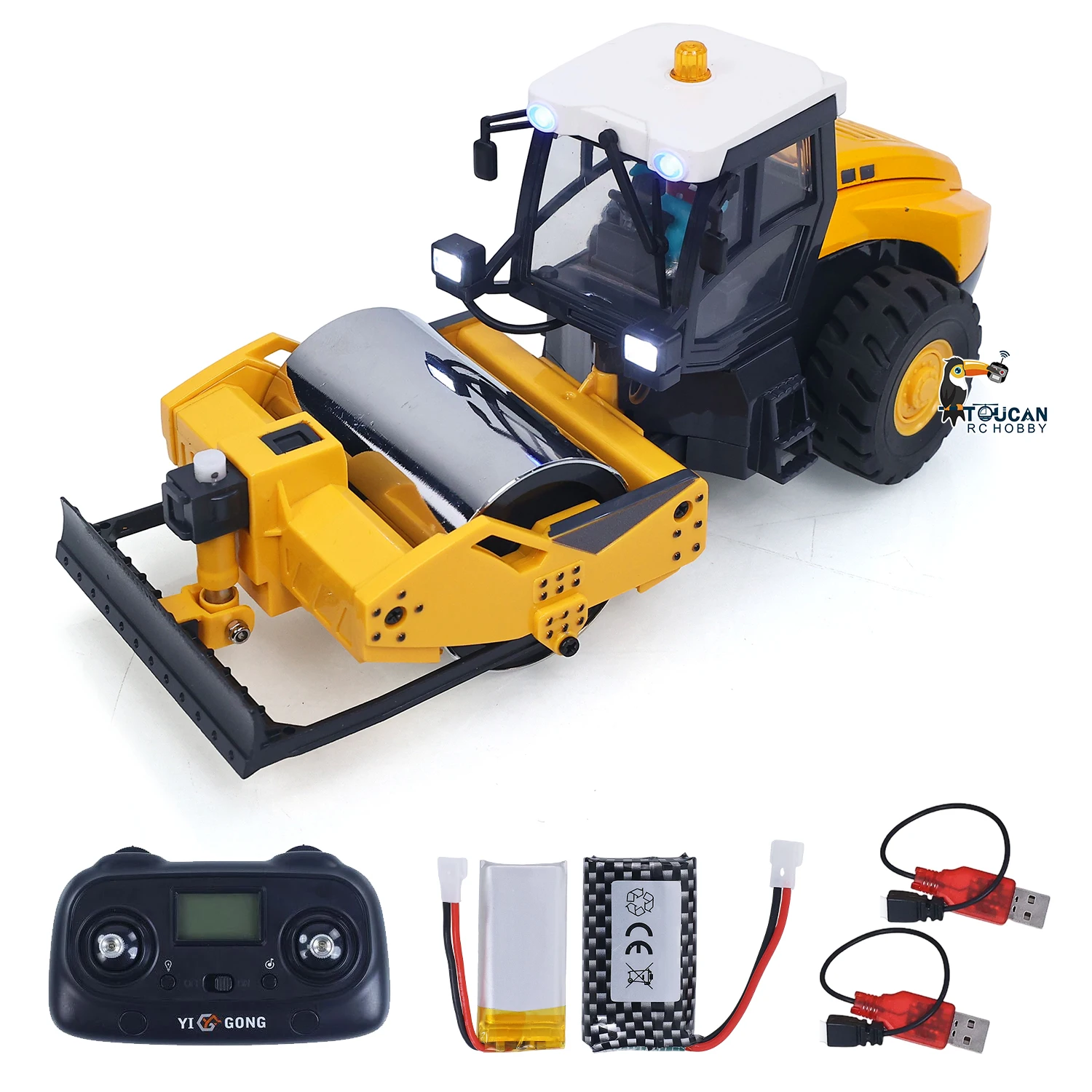 Mini 1/50 Remote Control Road Roller RTR Electric RC Construction Vehicle Finished Model Metal Blade Lights Sounds Effect
