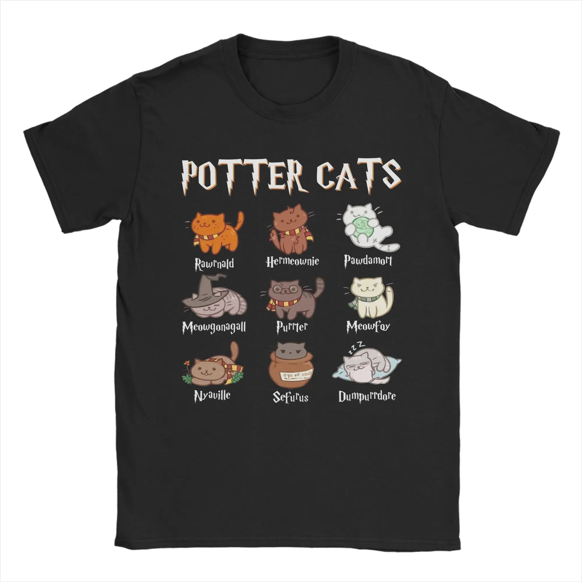 Camisetas para hombre, camisetas informales de algodón puro con diseño de gatos, películas, P-Potters, mundo mágico, camiseta de manga corta, ropa con cuello redondo