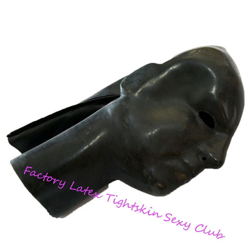 Black Latex Moulded Men Mask Rubber Hood 0.6.mm (fits Head Around 59-63cm) with Back Zip