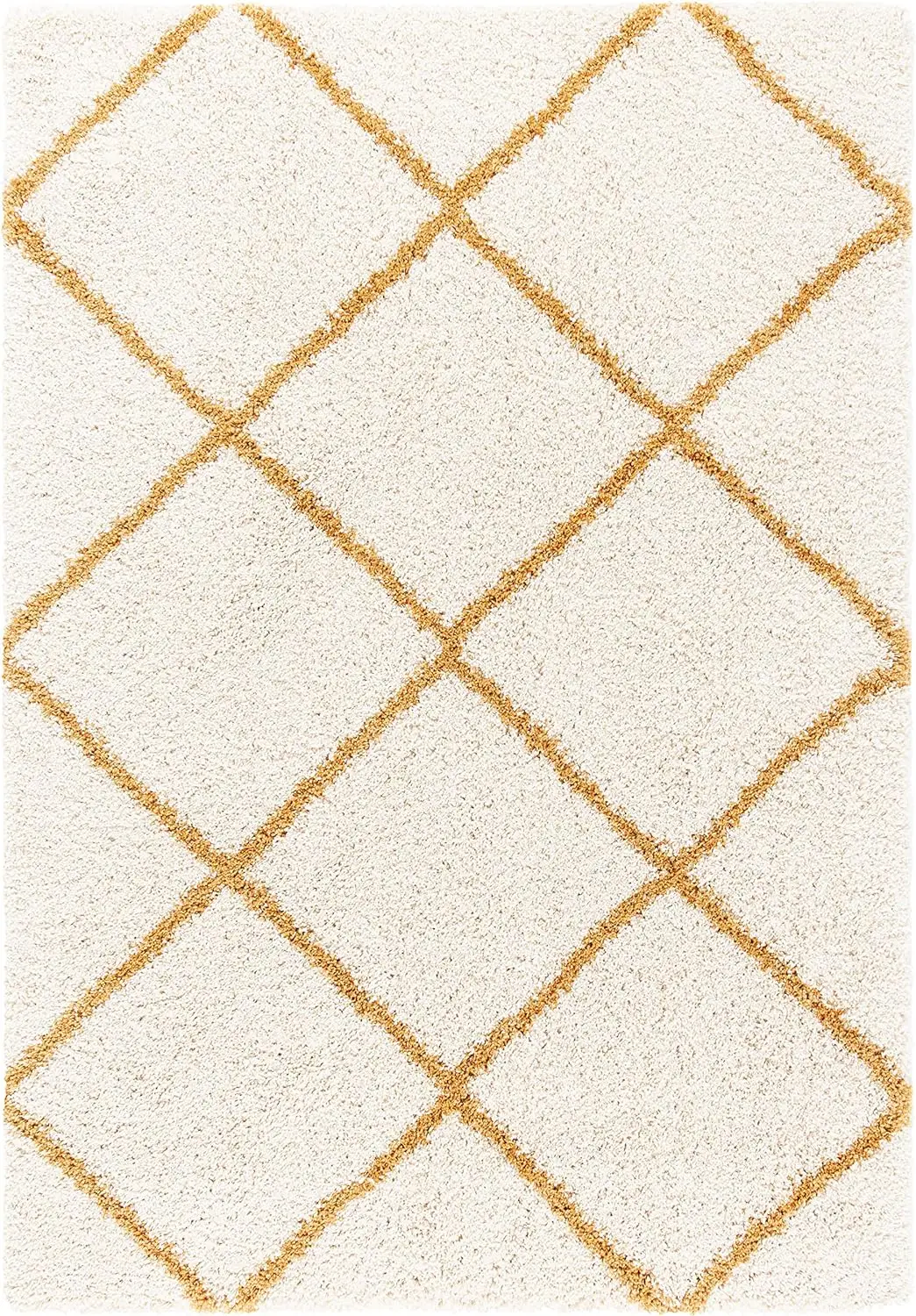 

Hudson Shag Collection Area Rug - 8' x 10', Ivory & Gold, Modern Trellis Design, Non-Shedding & Easy Care