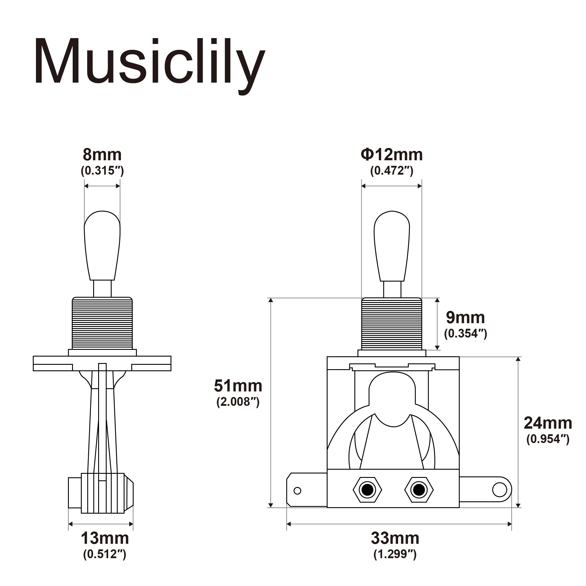 Musiclily Pro Pre-wired 3-Way Pickup Select Toggle Switch Soldered with Metal Braided Wires for Epiphone LP Style Guitar, Nickel