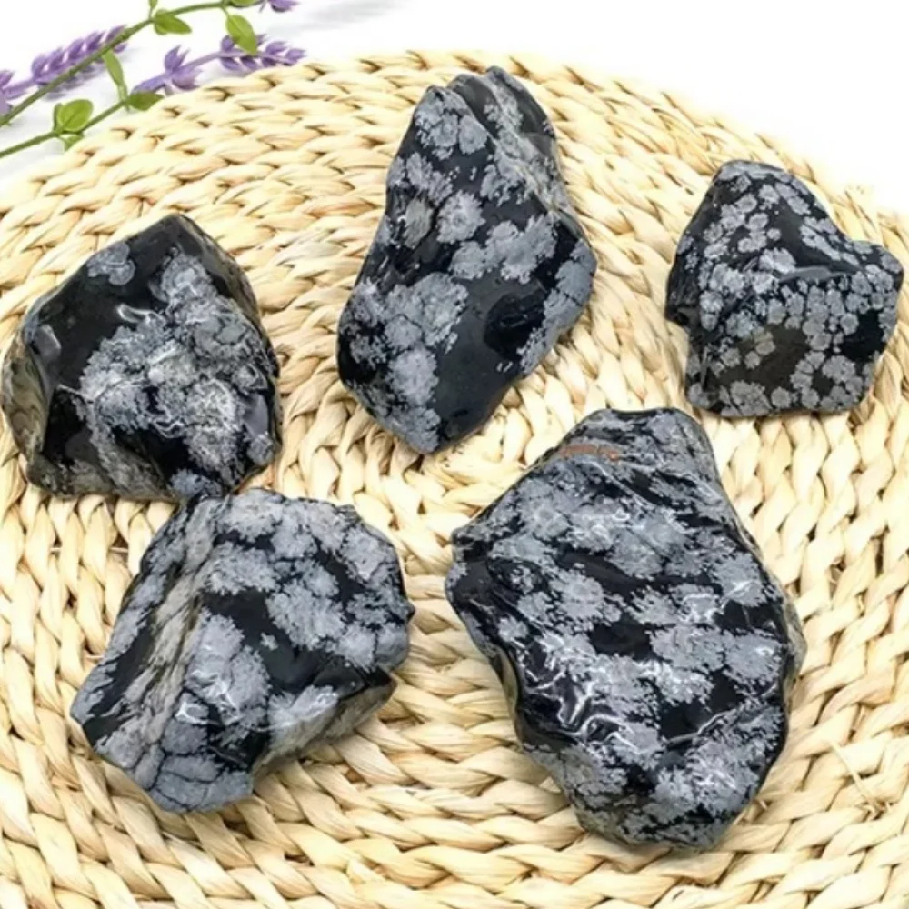 1pc Beautiful Natural Snowflake Obsidian Raw Stone Natural Texture Mineral Reiki Healing Collectors Perfect for Christmas