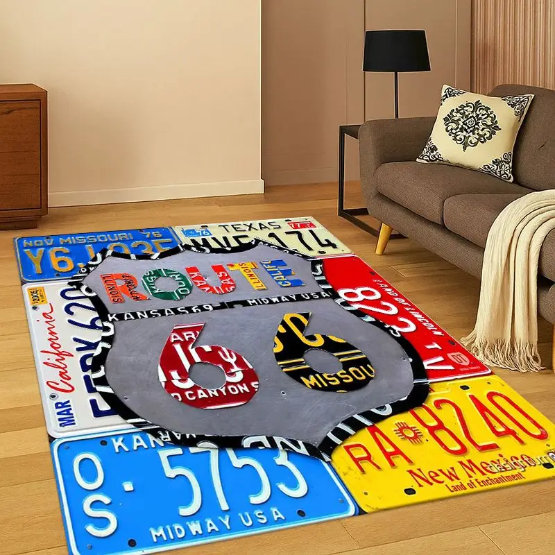 Retro Route77 America Mother Road Sign Carpet Rug for Bedroom Living Room Sofa Playroom Doormat Home Decor,Area Rug Non-slip