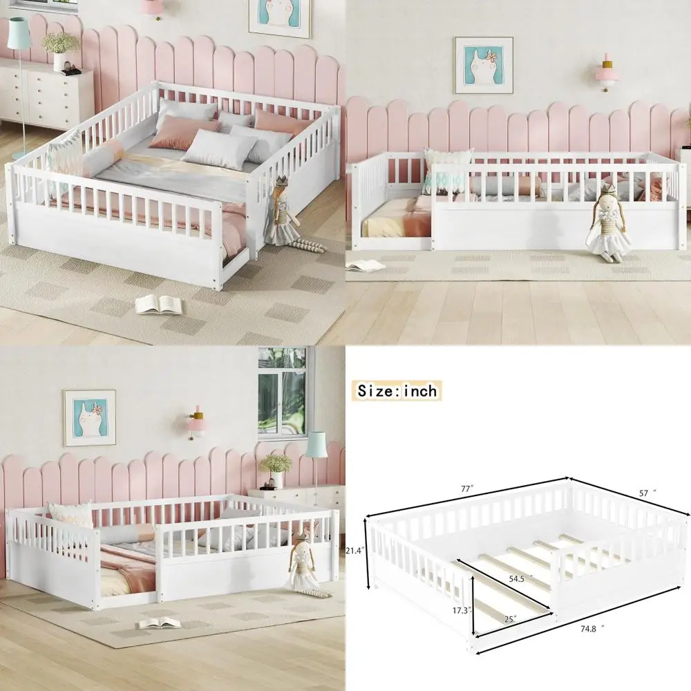 

Full Size Loft Bed with High Back, Slats, and Guardrails - Suitable for Kids, Girls, Boys, White
