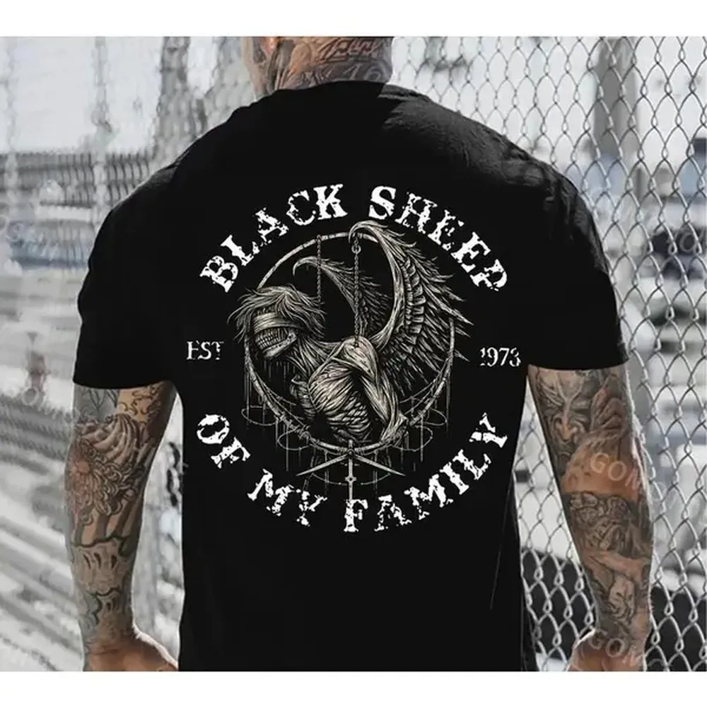 100% Cotton BLACK SHEEP OF MY FAMILY Blindfolded Devil Print Men'S T-Shirt, Top Menswear, Cotton Tee Shirt Casual Streetwear Golf Gift T-Shirt For Men And Women
