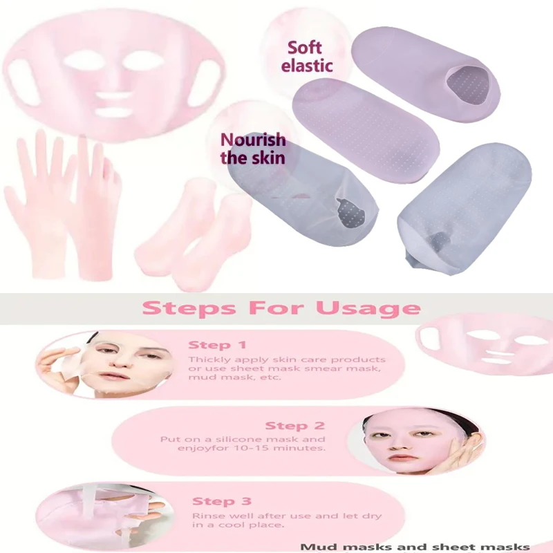 3 uds/1 par/set cuidado de la piel de silicona-Juego de máscara hidratante reutilizable, guantes, calcetines-para cara, manos y pies piel seca y agrietada