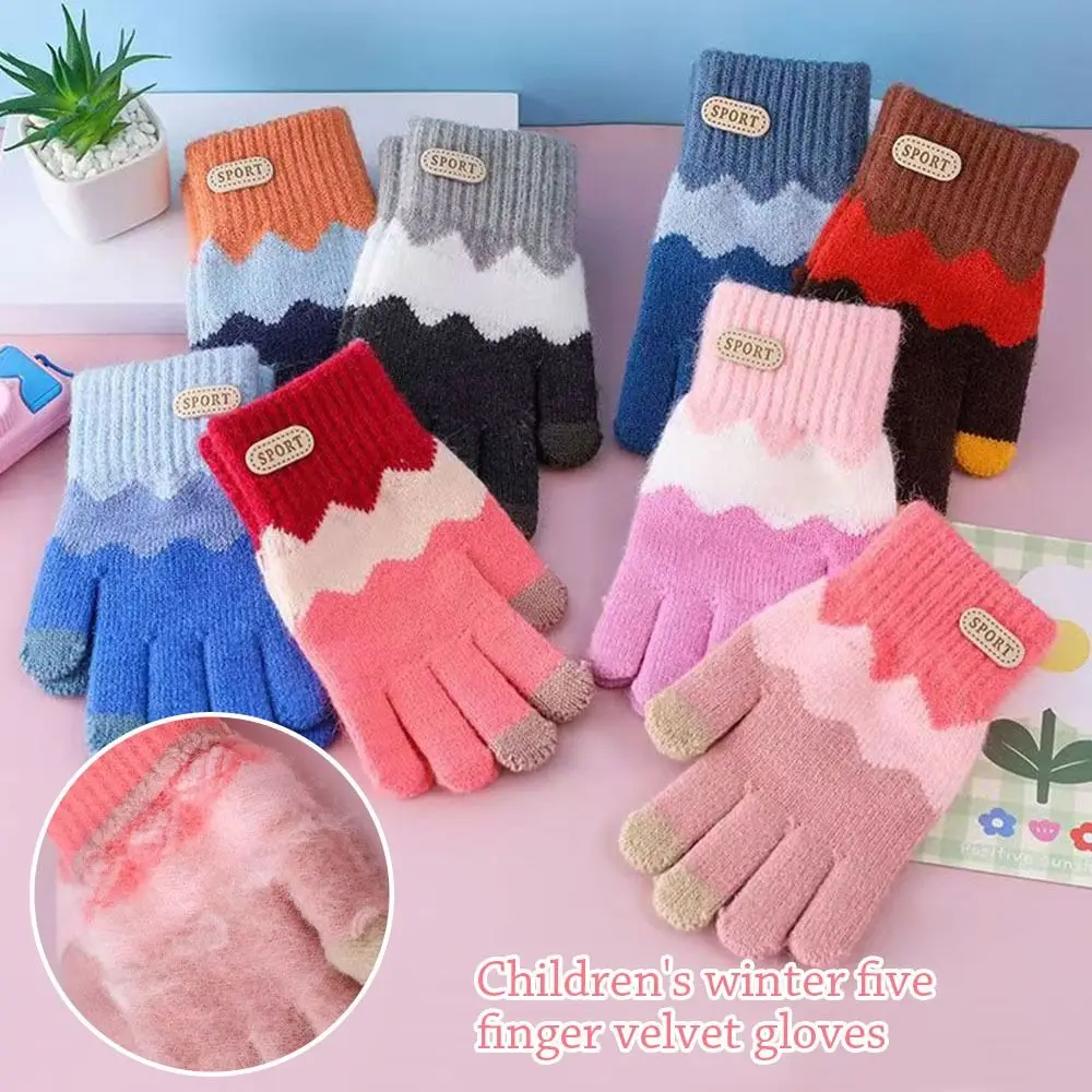 Fashion Warm Kids Winter Gloves Coldproof Windproof Baby Gloves Full Finger Thicken Children Mittens for 6-14 Years Old Toddler