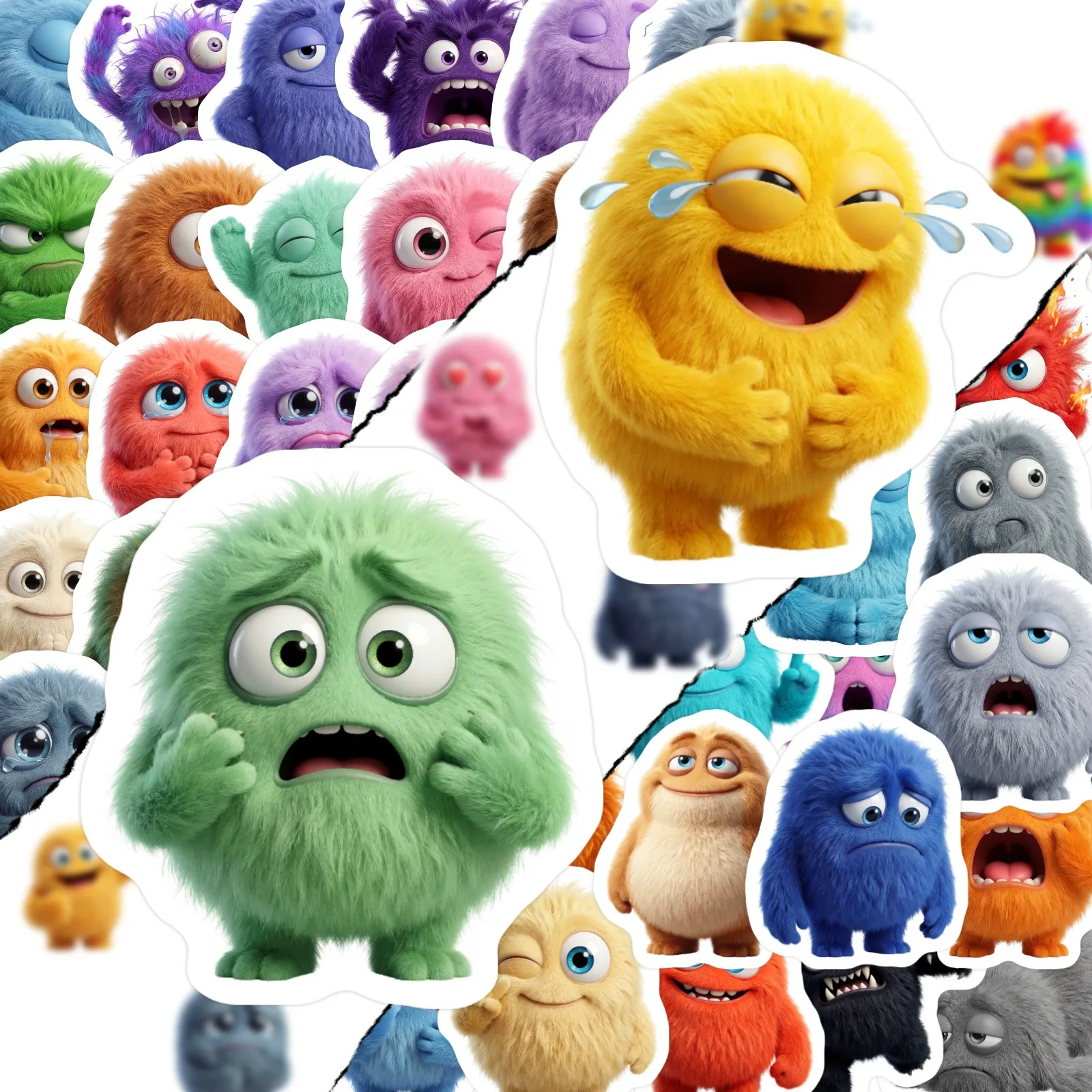 50PCS Funny Fuzzy Monster Stickers Waterproof Self-Adhesive Synthetic Paper Decals for Laptops Scrapbook Stationery Gift