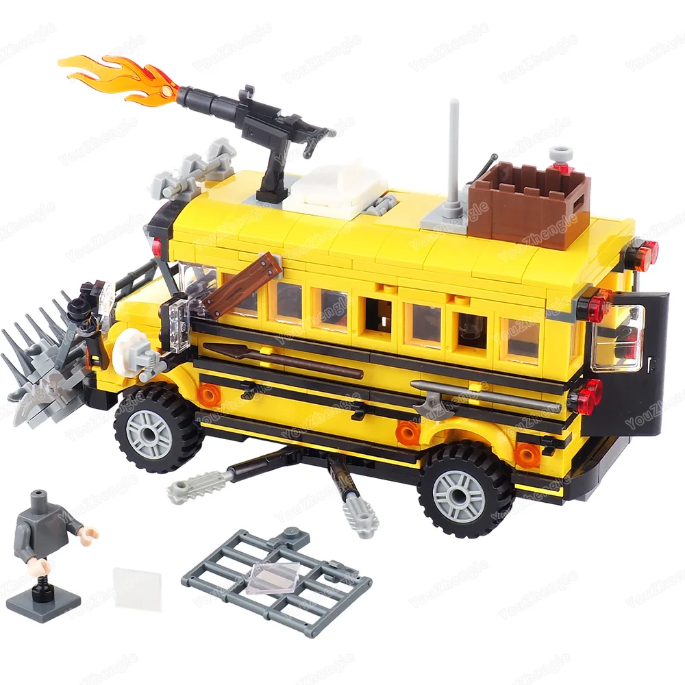 City Modification Bus Car Building Block MOC Figures Escape Battle Defense Vehicles Equipment Scene Models Gift Boy Toys