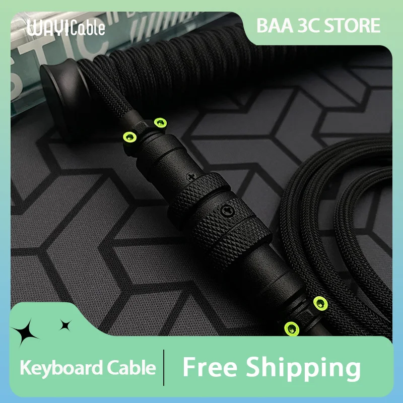 

WAYi Extreme Night Theme Custom Mechanical Keyboard Airplug Cable Two Section Vertical 1.2m Hand Woven Cable Desktop Accessories
