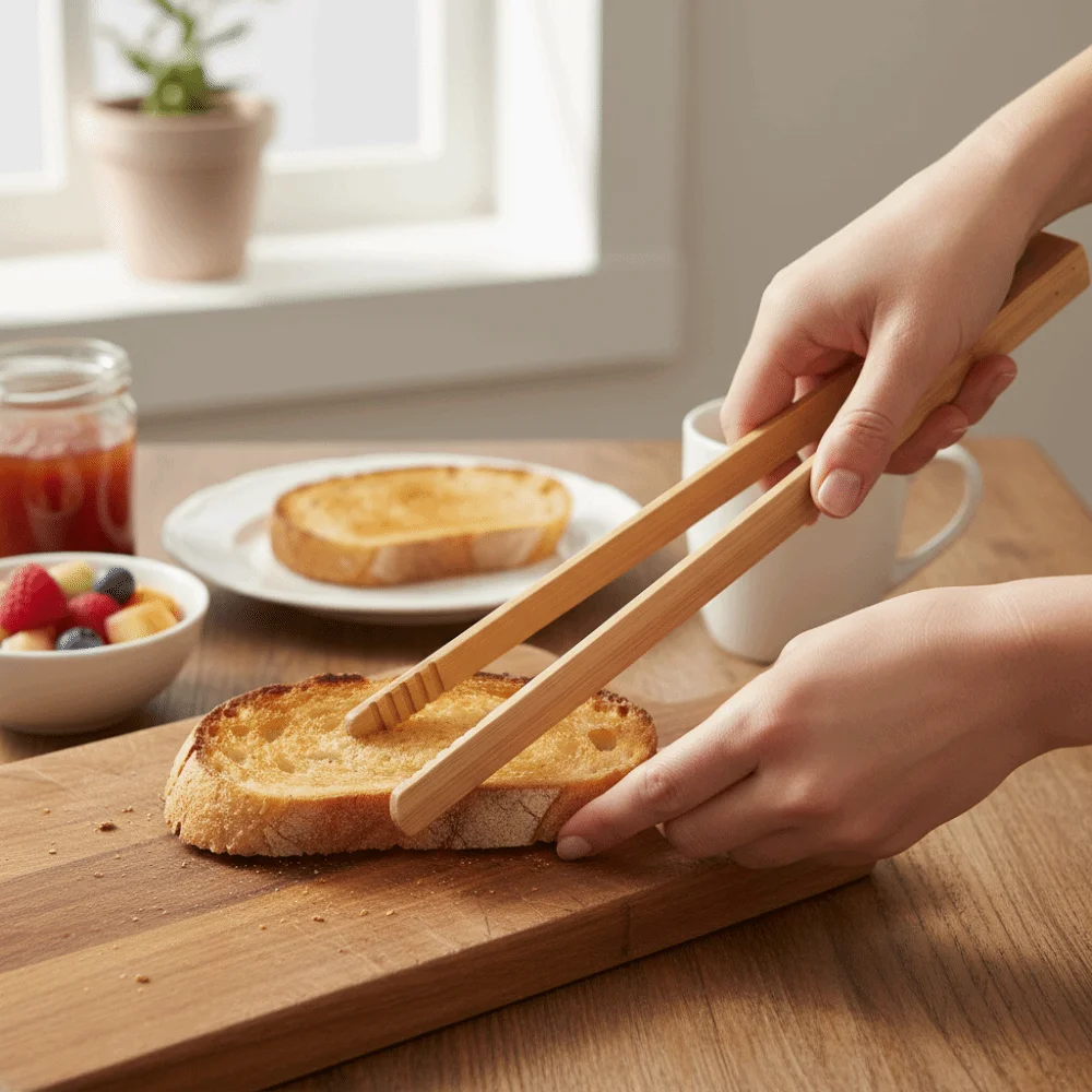 

Square-headed Magnetic Bamboo Toast Tong Anti-scalding Anti-slip Food Clamp Long Handle Cake Dessert Tong Grilling Accessories