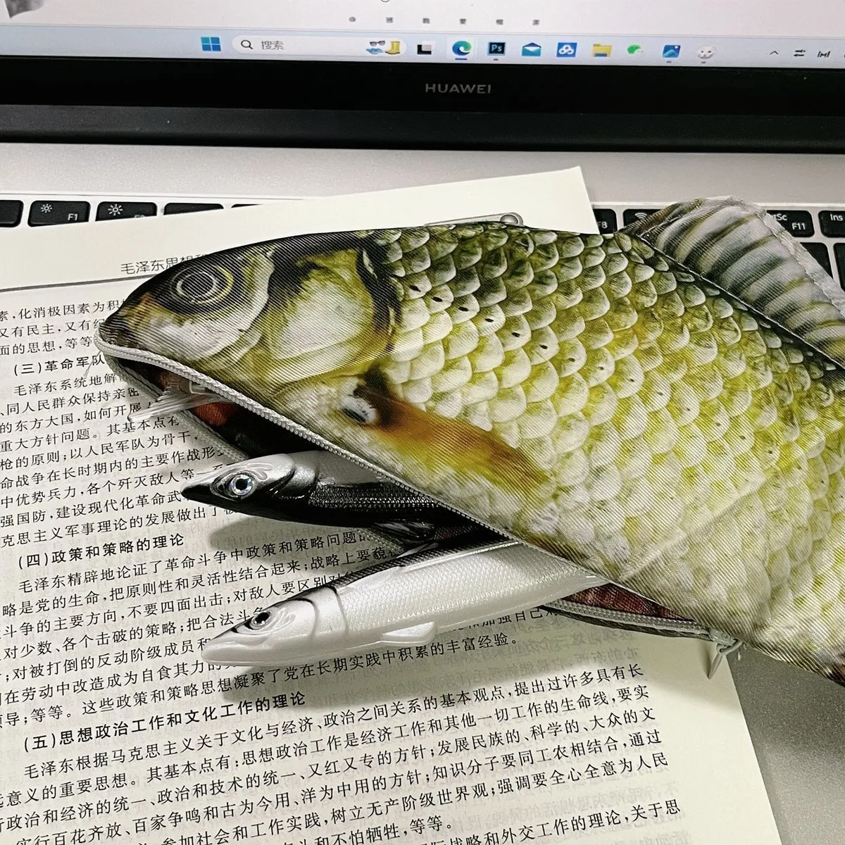 Kreative, lustige Stifttasche in Form eines Karpfenfisches, im gleichen Stil wie auf Douyin, mit einem witzigen, veränderten Design, koreanische Version, Simulation eines Karpfenfisches. – Detail 13