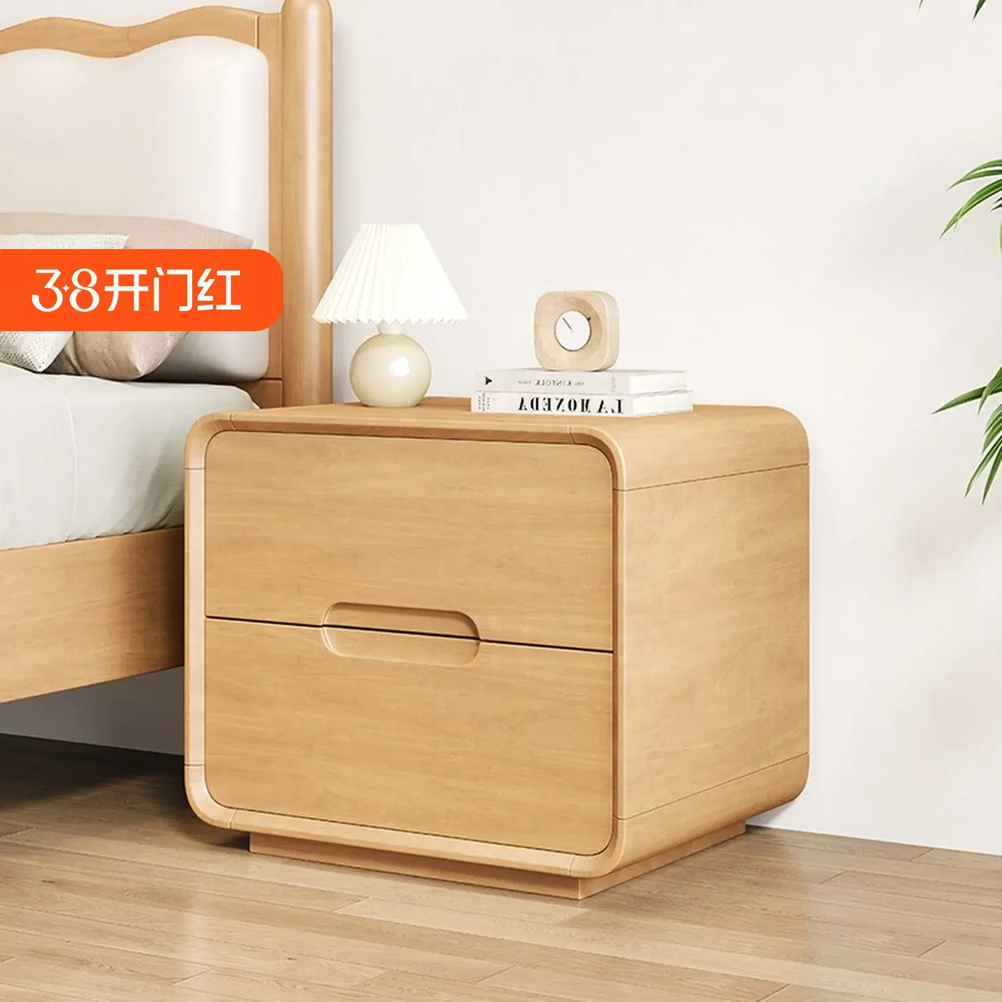 Log wind solid wood bedside table simple modern floor double pumping storage locker small apartment bedside table free installat