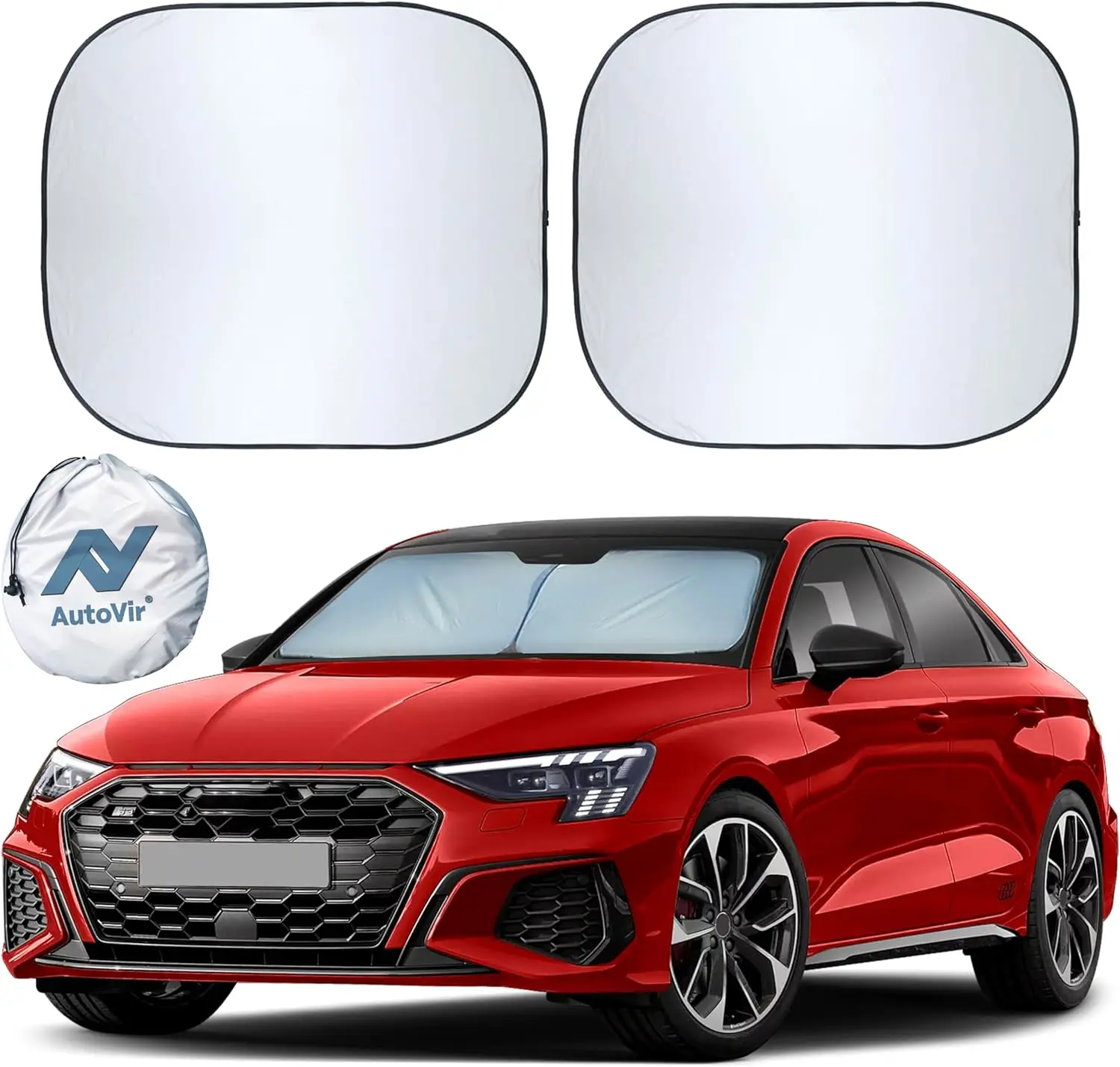 

2 Piece Car Windshield Sun Shade Foldable | Durable Polyester Windshield Sunshade Blocks Sun, Heat, and UV Rays | Sunshade for C