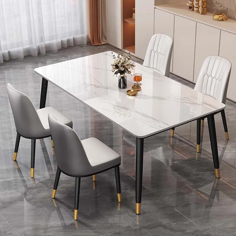 

Marble Waterproof Table Kitchen Rectangular Metal Design Nordic Dining Table Restaurant Luxury Mesa De Comedor Modern Furniture