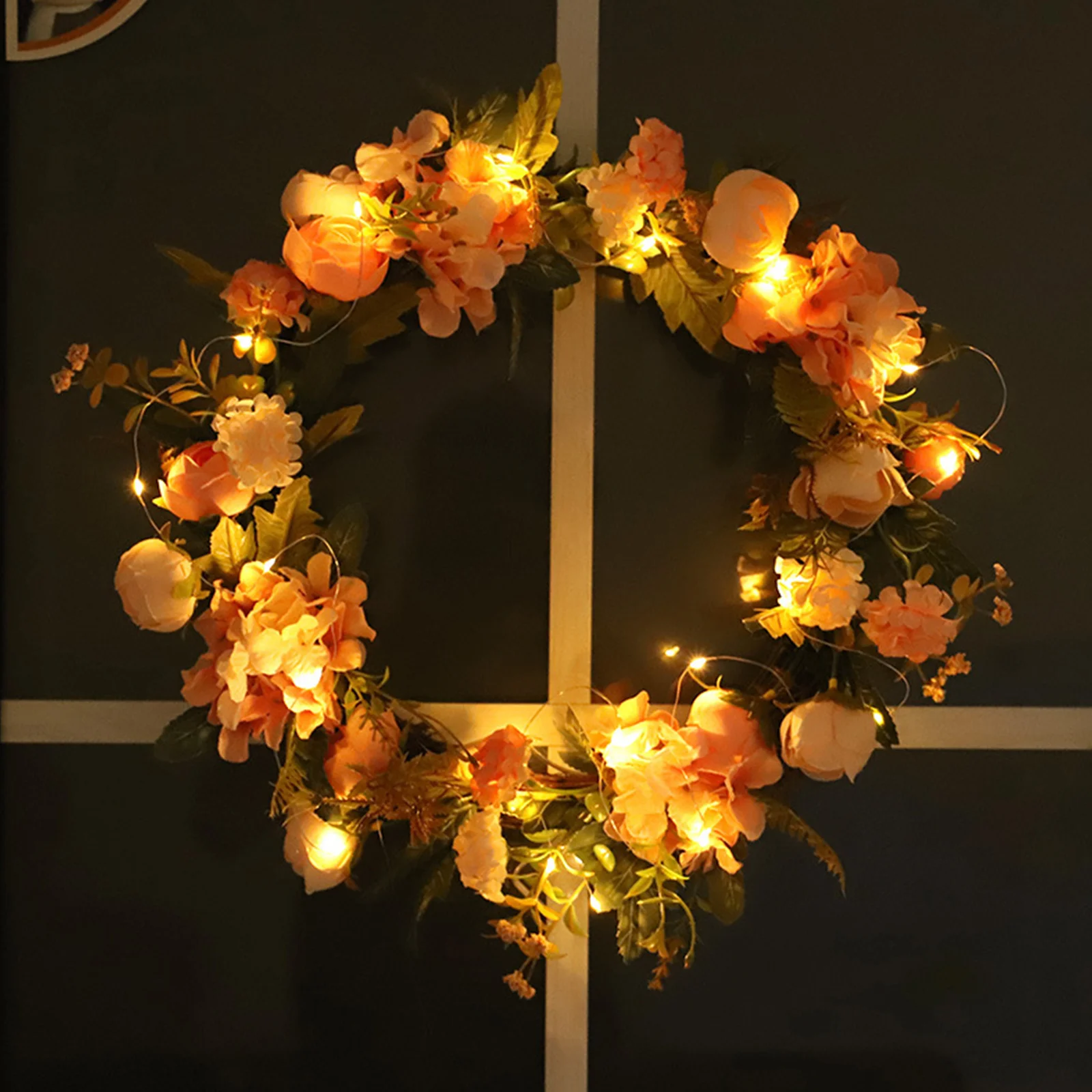 

Artificial Camellia Wreath Decor Summer Leaf Garland Front Door Wedding Eucalyptus Flower Ring Home