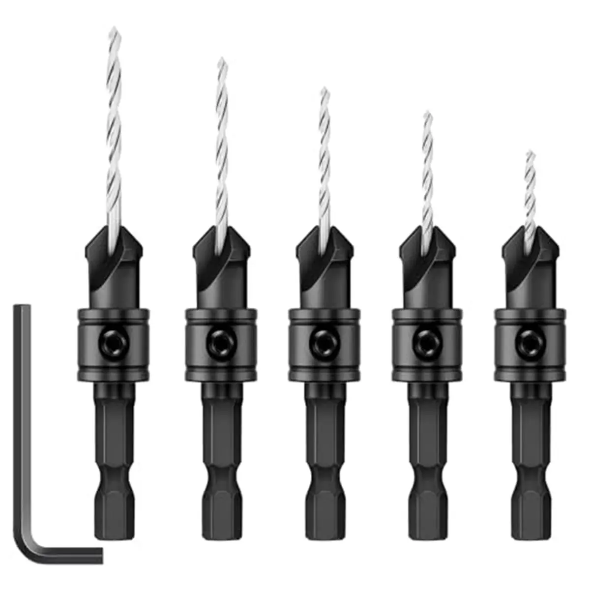5pcs Counterbore Drill Bit Set for 5, 6, 8, 10, 12 Screws,M2 Pilot Drill Bits with 1/4