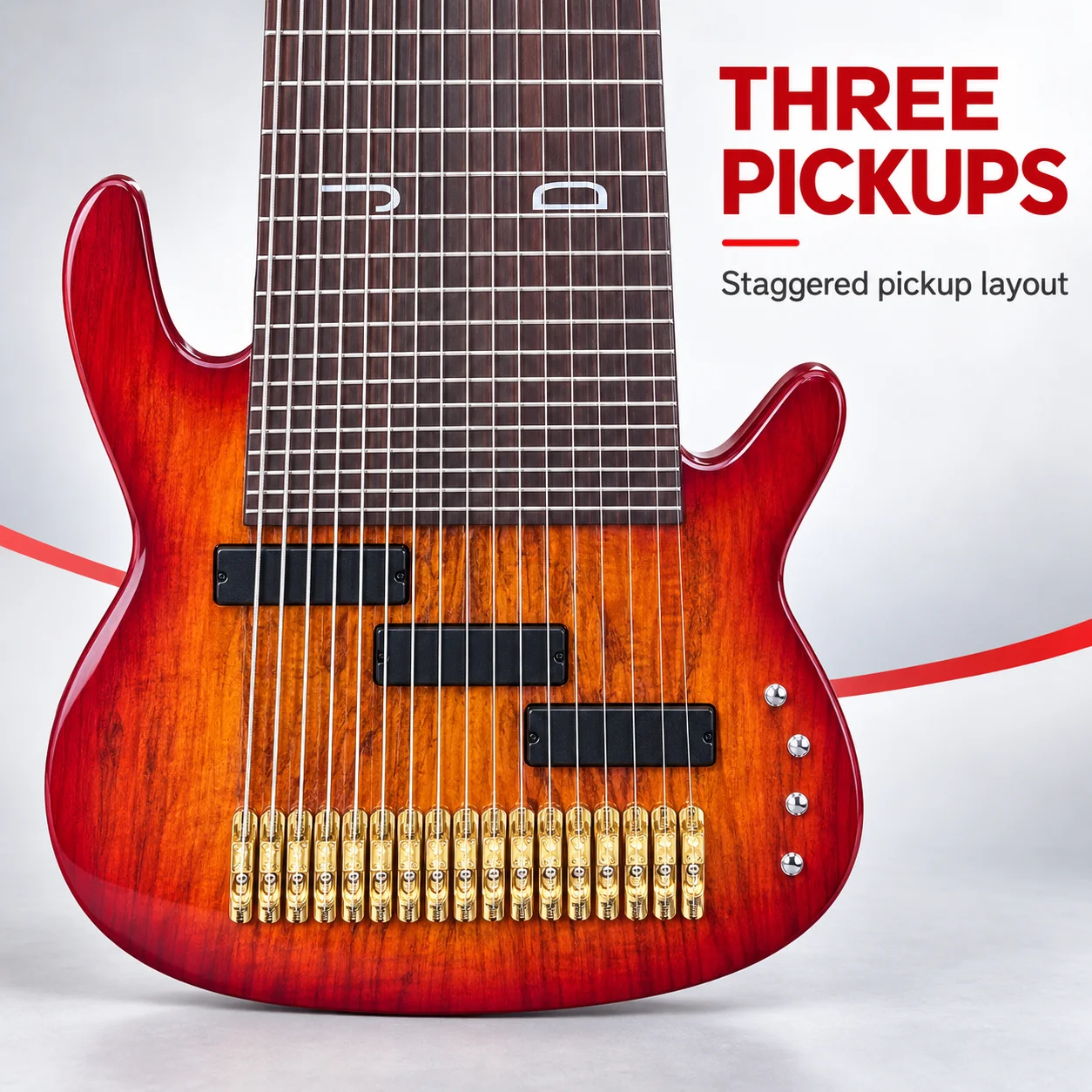 17 String Electric Bass Guitar 24 Frets Cherry Sunburst Flame Top Gold Hardware