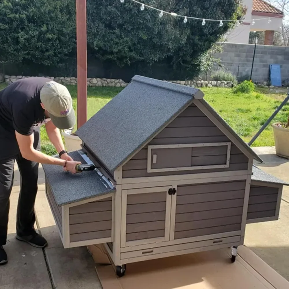 

Mobile Chicken Coop with Super Large Wheels and 6 Nesting Boxes Expandable Duck House for 6-8 Chickens
